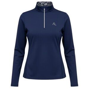 Rhoback Quarter Zip Pullover Medium Blue Floral Collar  Women's Size Medium